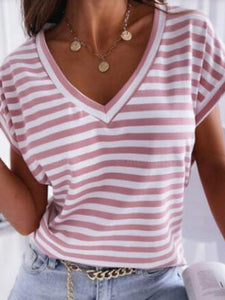Women's Striped V-Neck Short Sleeve Top in 2 Colors Sizes 4-12