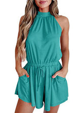 Load image into Gallery viewer, Women’s Solid Halter Neck Romper with Drawstring and Pockets in 4 Colors Sizes 2-14 - Wazzi&#39;s Wear