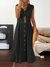 Load image into Gallery viewer, Women&#39;s Solid V-Neck Midi Dress with Lapel and Buttons Sizes 4-16