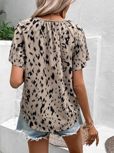 Women's V-Neck Leopard Short Sleeve Top Sizes 4-12 - Wazzi's Wear