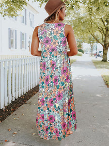 Woman’s Floral Round Neck Sleeveless Maxi Dress with Pockets Sizes 4-12