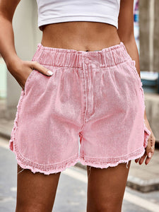 Women's Denim Elastic Waist Shorts with Pockets in 2 Colors Sizes 4-12