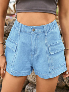Women's Denim Cargo Shorts with Pockets in 4 Colors Sizes 4-12