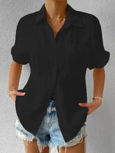 Load image into Gallery viewer, Women’s Solid Short Sleeve Buttoned Top with Lapel and Pocket in 6 Colors Sizes 2-12