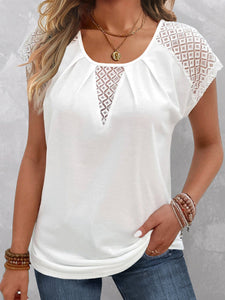 Women's White V-Neck Top with Lace Detail Sizes 2-10