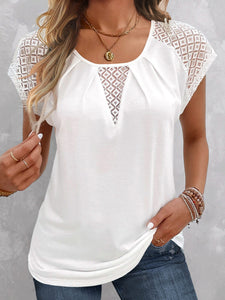 Women's White V-Neck Top with Lace Detail Sizes 2-10