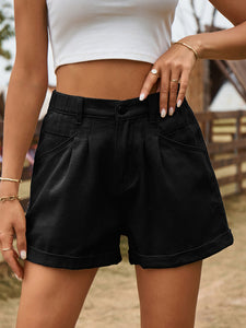Women’s Solid Denim Shorts with Elastic Waist and Pockets in 4 Colors Sizes 2-12