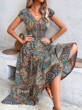 Load image into Gallery viewer, Women’s Boho Ruched Waist V-Neck Maxi Dress in 4 Colors Sizes 2-14