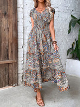 Load image into Gallery viewer, Women’s Boho Ruched Waist V-Neck Maxi Dress in 4 Colors Sizes 2-14