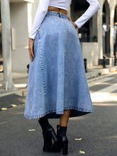 Load image into Gallery viewer, Women&#39;s Denim Midi Skirt with Pockets Sizes 2-10