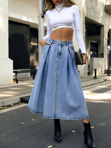 Women's Denim Midi Skirt with Pockets Sizes 2-10