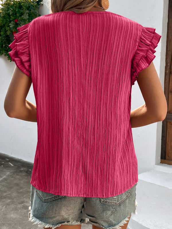 Women's Solid Ruffled Short Sleeve Top in 4 Colors Sizes 4-12 - Wazzi's Wear