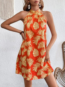 Women's Halter Neck Leaf Print Sleeveless Dress in 3 Colors Sizes 4-16 - Wazzi's Wear
