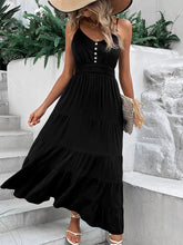 Load image into Gallery viewer, Women’s Black Sleeveless Maxi Dress with Spaghetti Straps and Buttons Sizes 2-10