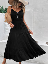 Load image into Gallery viewer, Women’s Black Sleeveless Maxi Dress with Spaghetti Straps and Buttons Sizes 2-10
