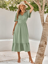 Load image into Gallery viewer, Women&#39;s Solid V-Neck Midi Dress with Short Sleeves in 3 Colors Sizes 2-10