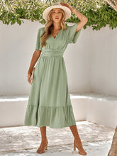 Load image into Gallery viewer, Women&#39;s Solid V-Neck Midi Dress with Short Sleeves in 3 Colors Sizes 2-10