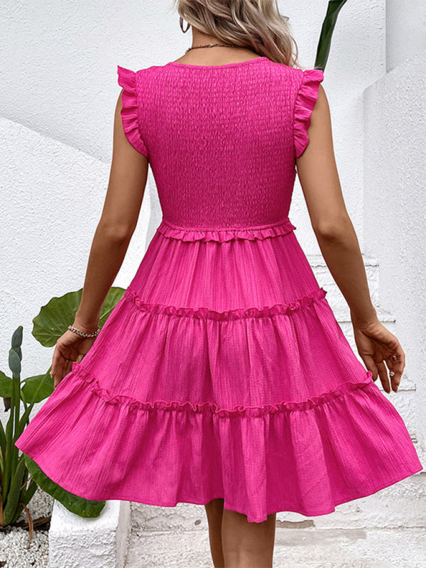 Women’s Rose V-Neck Ruffled Sleeveless Dress Sizes 2-10 - Wazzi's Wear