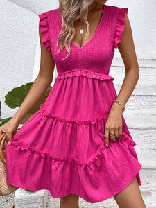Women’s Rose V-Neck Ruffled Sleeveless Dress Sizes 2-10