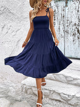 Load image into Gallery viewer, Women&#39;s Solid Ruched Ruffled Midi Dress with Spaghetti Straps in 2 Colors Sizes 2-10