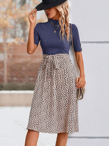 Women’s High Neck Short Sleeve Leopard Print Dress in 6 Colors Sizes 2-10