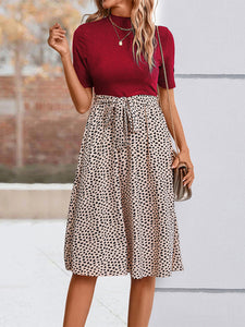 Women’s High Neck Short Sleeve Leopard Print Dress in 6 Colors Sizes 2-10