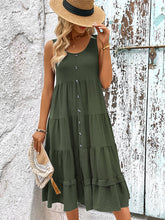 Load image into Gallery viewer, Women’s Sleeveless Ruffled Midi Dress with Round Neck and Buttons in 2 Colors Sizes 2-10