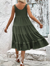 Load image into Gallery viewer, Women’s Sleeveless Ruffled Midi Dress with Round Neck and Buttons in 2 Colors Sizes 2-10