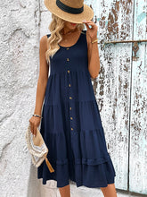 Load image into Gallery viewer, Women’s Sleeveless Ruffled Midi Dress with Round Neck and Buttons in 2 Colors Sizes 2-10