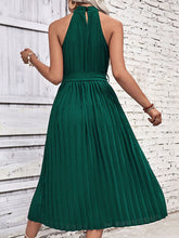 Load image into Gallery viewer, Women’s Green Halter Neck Pleated Midi Dress with Front Tie Sizes 2-10