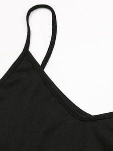 Women's Black Jumpsuit with Spaghetti Straps and Cuffed Hem with Bow Sizes 4-10