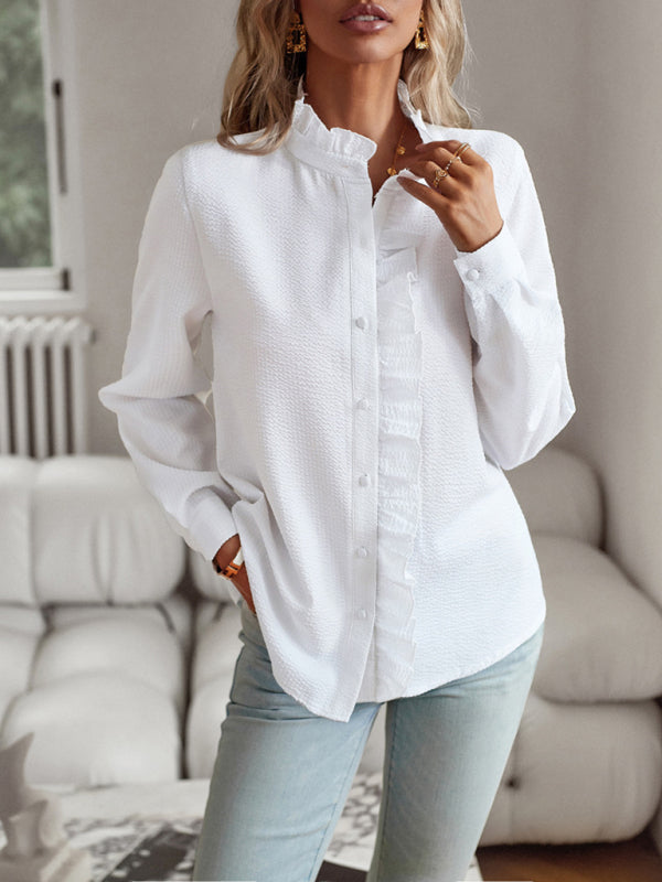 Women’s Ruffled Button-Up Long Sleeve Blouse