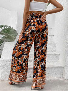 Women’s Floral Print Wide Leg Pants with Pockets Waist 27-45