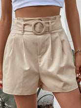 Load image into Gallery viewer, Women’s Beige Pleated Shorts with Belted Elastic Waist and Pockets Sizes 4-10