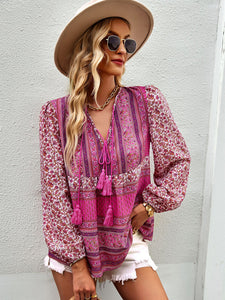 Women’s Boho Long Sleeve Top with Tassels in 4 Colors S-XL