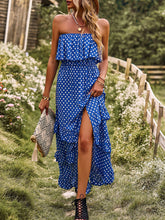 Load image into Gallery viewer, Women’s Off-the-Shoulder Ruffled Polka Dot Maxi Dress in 4 Colors Sizes 4-10