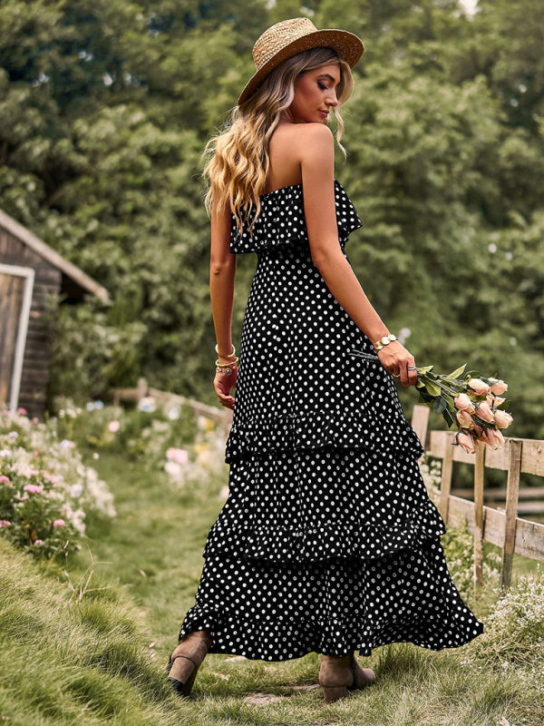 Women’s Off-the-Shoulder Ruffled Polka Dot Maxi Dress in 4 Colors Sizes 4-10 - Wazzi's Wear