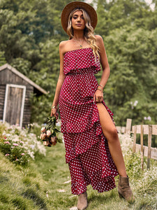 Women’s Off-the-Shoulder Ruffled Polka Dot Maxi Dress in 4 Colors Sizes 4-10