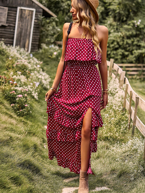Women’s Off-the-Shoulder Ruffled Polka Dot Maxi Dress in 4 Colors Sizes 4-10 - Wazzi's Wear