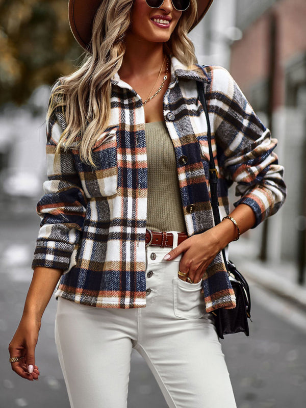 Women’s Plaid Long Sleeve Buttoned Jacket in 2 Colors S-XL - Wazzi's Wear
