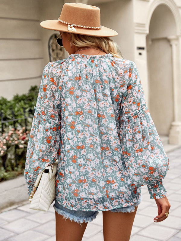 Women's Floral Long Sleeve Cuffed Top in 2 Colors S-XL - Wazzi's Wear