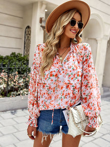 Women's Floral Long Sleeve Cuffed Top in 2 Colors S-XL