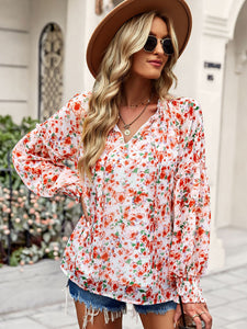 Women's Floral Long Sleeve Cuffed Top in 2 Colors S-XL