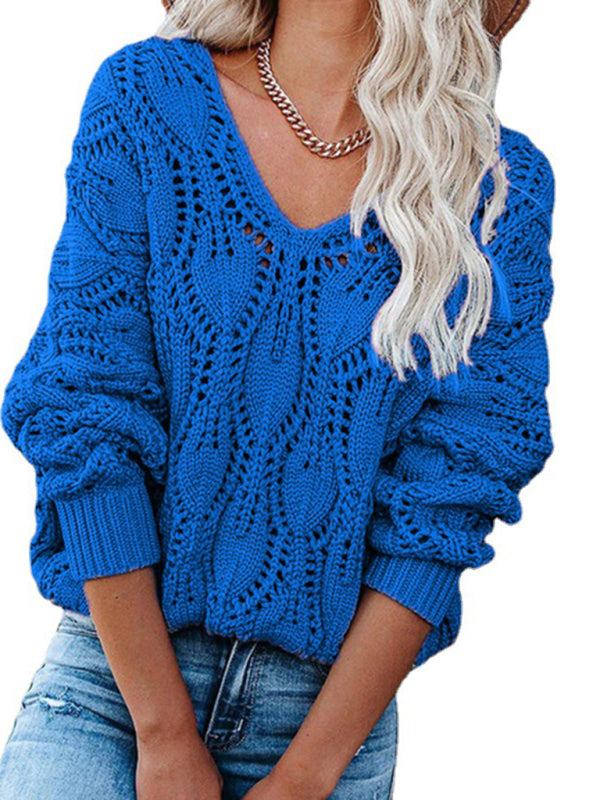 Women’s V-Neck Loose Fit Long Sleeve Knit Sweater in 4 Colors Sizes S-XL