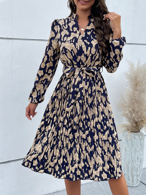 Women’s Leopard Print Long Sleeve Midi Dress with Waist Tie Sizes 4-10 - Wazzi's Wear