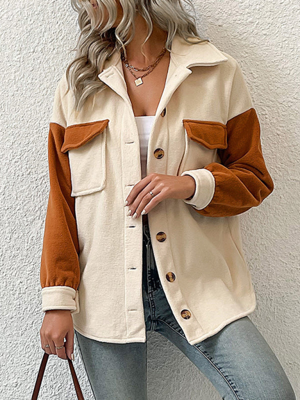 Women's Colorblock Long Sleeve Fleece Jacket with Buttons and Pockets S-XL - Wazzi's Wear