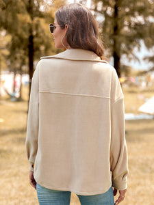 Women’s Khaki Long Sleeve Button-Up Fleece Jacket S-XL