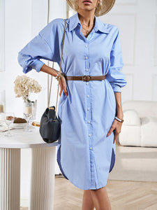 Women's Solid Long Sleeve Shirt Dress with Buttons and Side Pockets in 4 Colors S-XL