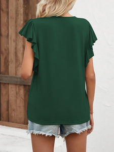 Women’s V-Neck Short Sleeve Top with Ruffled Sleeves in 6 Colors S-XXL