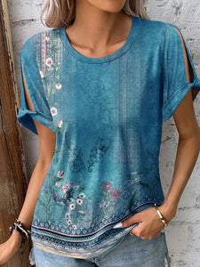 Women's Ethnic Short Sleeve Top with Round Neck in 4 Colors S-XXL